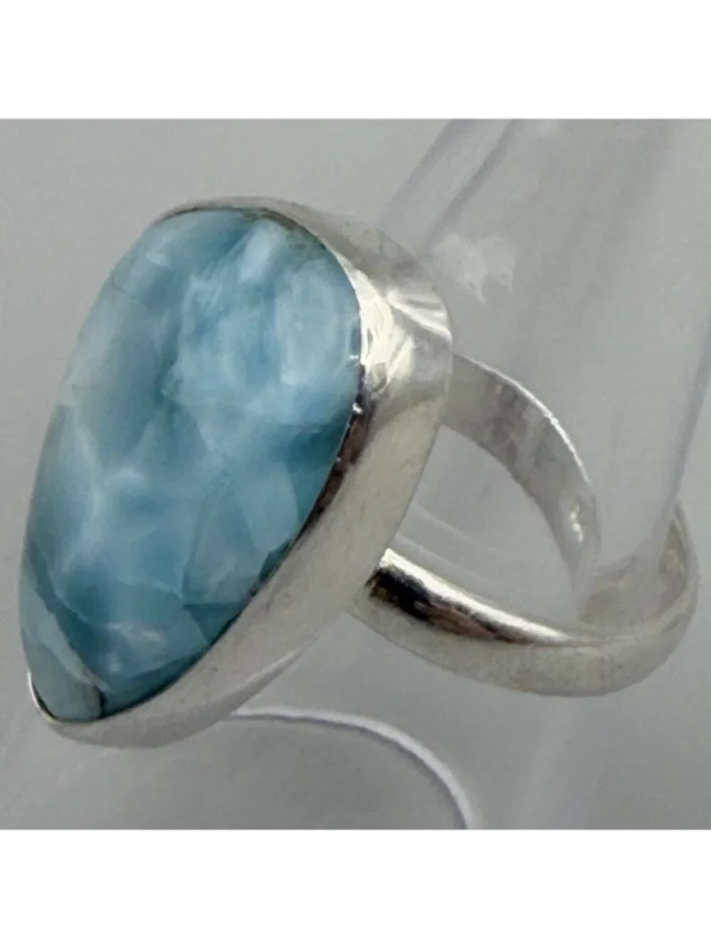 Larimar Large Freeform Cabochon Ring Caribbean Blue Sterling Silver Size 7